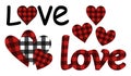 Valentine`s day Hearts buffalo plaid vector illustration Royalty Free Stock Photo